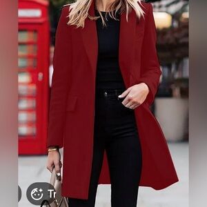 Chic Red Wool Pea Coat for Women